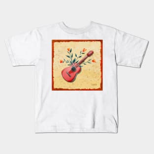 Vintage guitar and flowers Kids T-Shirt